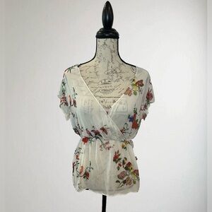 Zara Trafaluc Floral Sheer Wrap Top